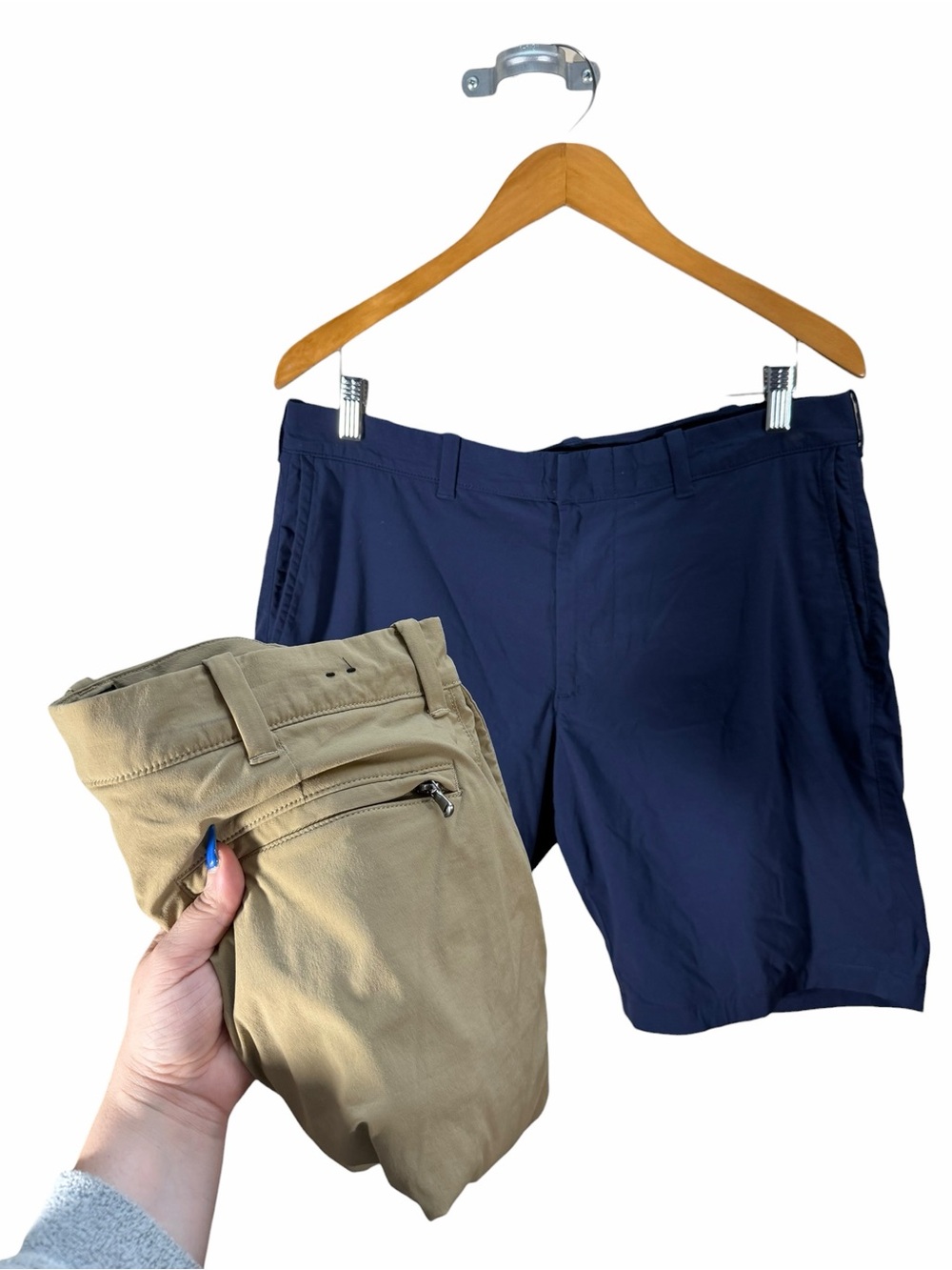 Men's Lot of 2 J.Crew Casual Nylon Shorts Tan and Navy Size 34